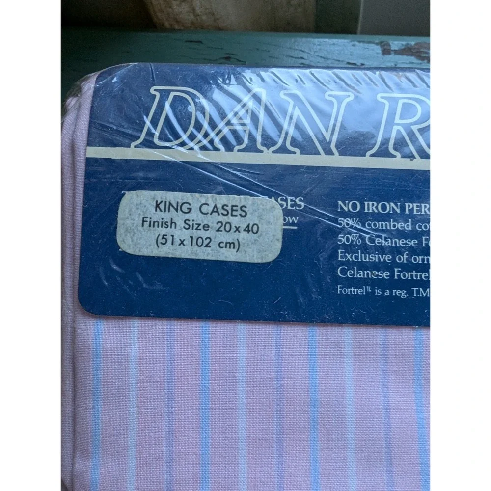 VTG NEW‎ USA Dan River TWO KING PILLOWCASES 20 X 40 Pink& Light Blue Stripes
